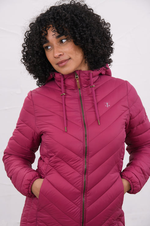Lighthouse Laurel AW26 in Berry Mid-Length Eco-Fill Padded Coat