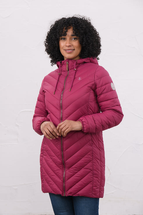Lighthouse Laurel AW26 in Berry Mid-Length Eco-Fill Padded Coat
