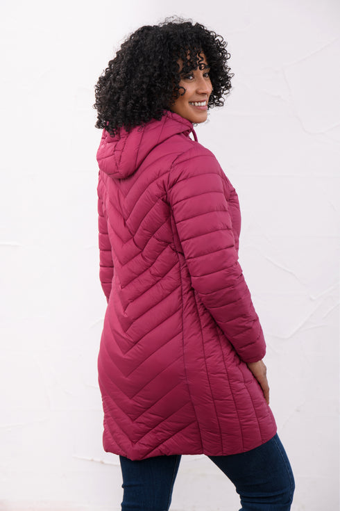 Lighthouse Laurel AW26 in Berry Mid-Length Eco-Fill Padded Coat
