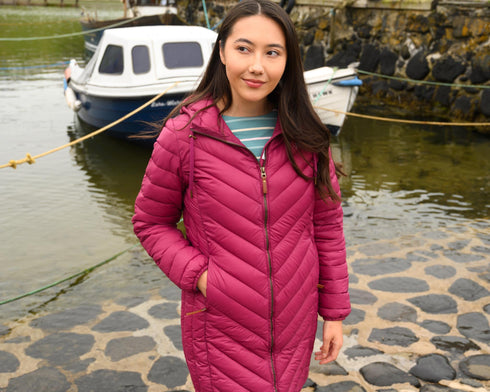 Lighthouse Laurel AW26 in Berry Mid-Length Eco-Fill Padded Coat