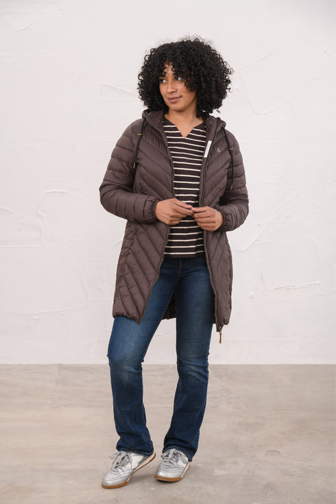 Lighthouse Laurel AW26 in Cocoa Mid-Length Eco-Fill Padded Coat