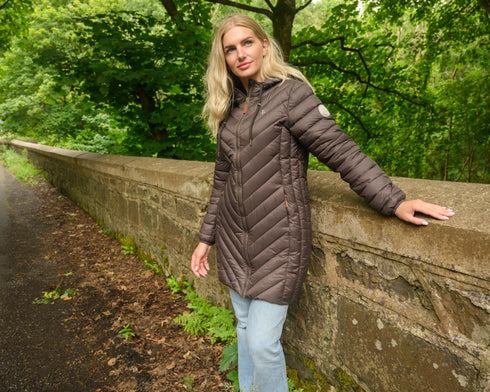 Lighthouse Laurel AW26 in Cocoa Mid-Length Eco-Fill Padded Coat