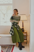 Freequent FQESFENNY Crinkled A-Line Midi Skirt 211795 Calliste Green