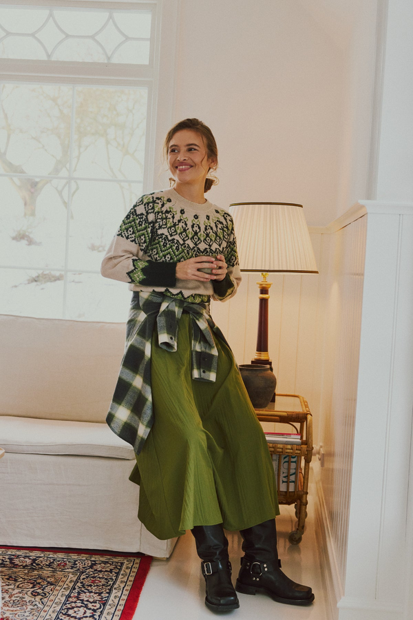 Freequent FQESFENNY Crinkled A-Line Midi Skirt 211795 Calliste Green