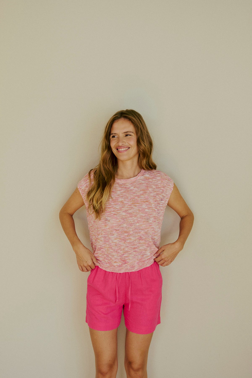Freequent FQLAVA Shorts Fuchsia Purple Rose Linen Blend High Waist 122503