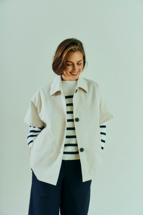 Freequent SAFRAN 208148 Short Sleeve Soft Cloak Jacket in Moonbeam