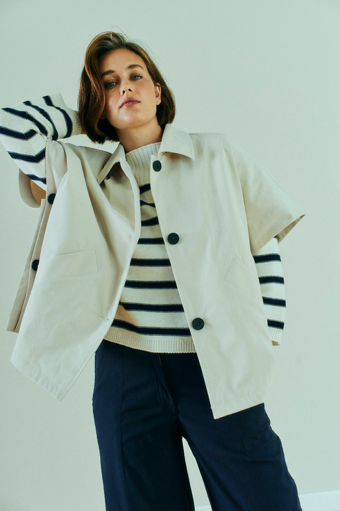 Freequent SAFRAN 208148 Short Sleeve Soft Cloak Jacket in Moonbeam