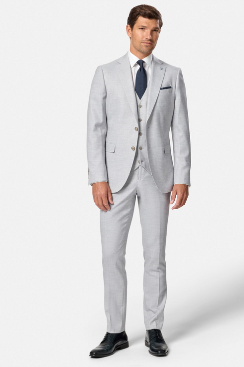 Benetti Lucas Silver Lester Fit Three-Piece Suit – Subtle Houndstooth Texture