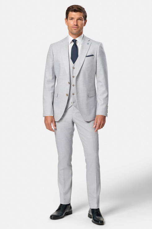 Benetti Lucas Silver Lester Fit Three-Piece Suit – Subtle Houndstooth Texture