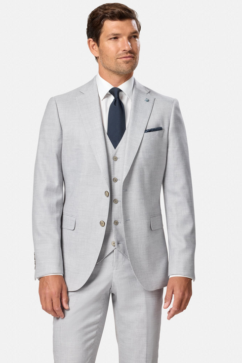 Benetti Lucas Silver Lester Fit Three-Piece Suit – Subtle Houndstooth Texture