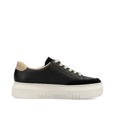 Rieker Women's Black & Gold M1912-00 Lightweight Wedge Sneakers with Side Zip