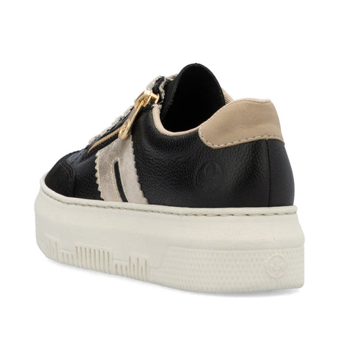 Rieker Women's Black & Gold M1912-00 Lightweight Wedge Sneakers with Side Zip