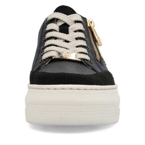 Rieker Women's Black & Gold M1912-00 Lightweight Wedge Sneakers with Side Zip