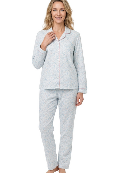Marlon Womens Eleanor Cotton Wincey Pyjamas MA48990 BLU - Blue