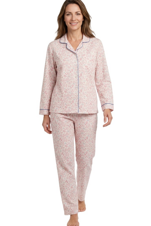 Marlon Womens Eleanor Cotton Wincey Pyjamas MA48990 PNK - Pink
