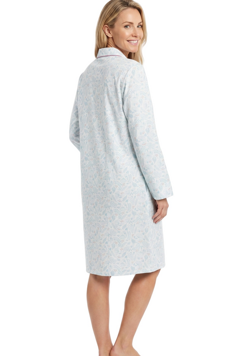Marlon Womens Eleanor Cotton Wincey 40" Length Nightdress MA48991 BLU - Blue