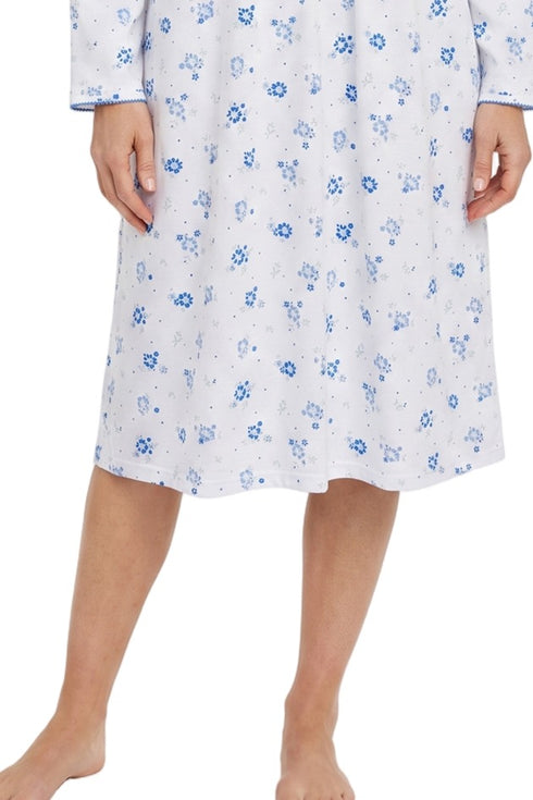 Marlon Louella Ditsy Print Pure Cotton Long Sleeve Nightdress MA50003BL - Blue