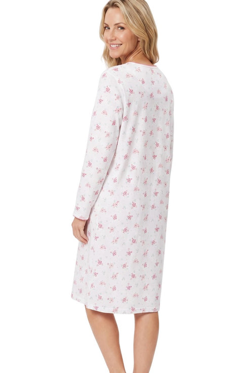 Marlon Louella Ditsy Print Pure Cotton Long Sleeve Nightdress MA50003PK - Pink