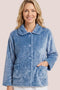 Marlon Floral Clipped Fleece Button Front Bedjacket MA50012B - Blue