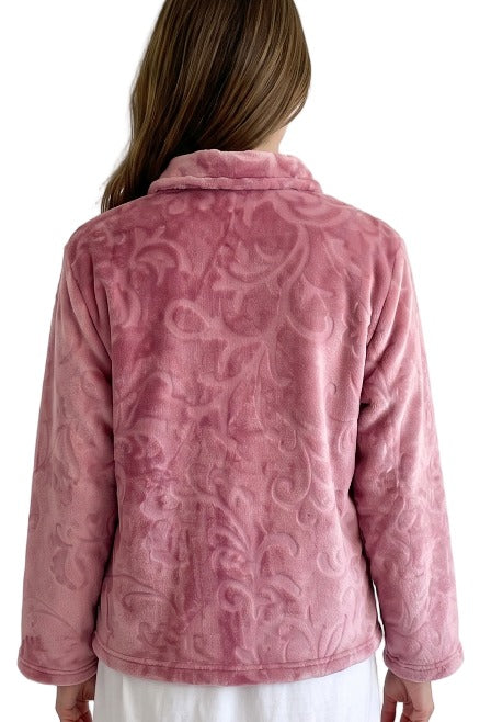 Marlon Floral Clipped Fleece Button Front Bedjacket MA50012P - Pink