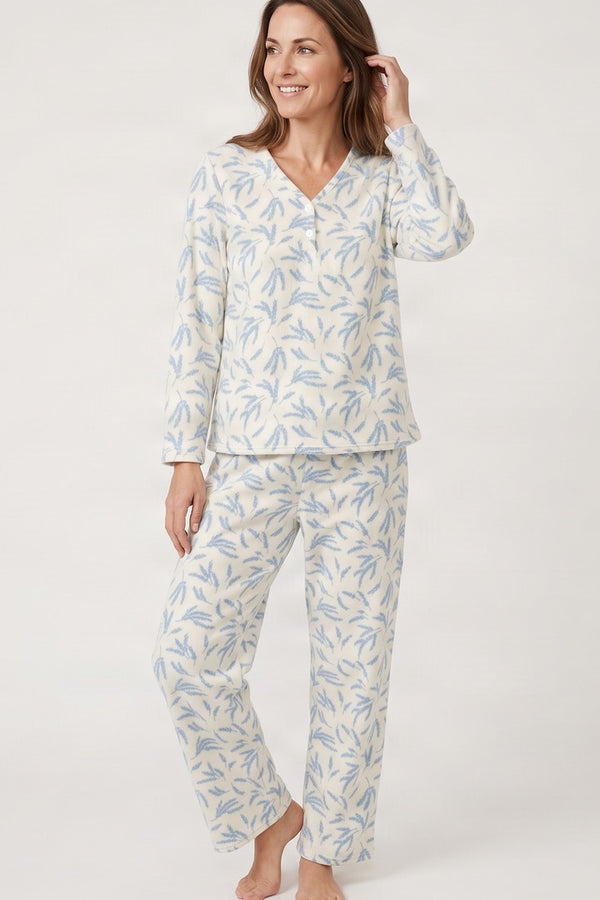 Marlon Lilian Sprig Print Polished Fleece Pyjama Set MA50016B - Blue