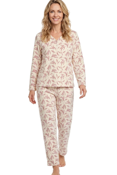 Marlon Lilian Sprig Print Polished Fleece Pyjama Set MA50016P - Pink