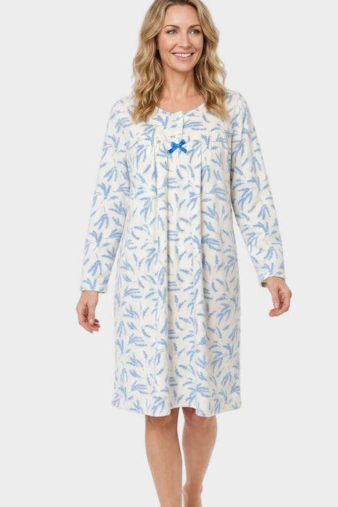 Marlon Lilian Sprig Print Polished Fleece 40" Nightdress MA50017B - Blue
