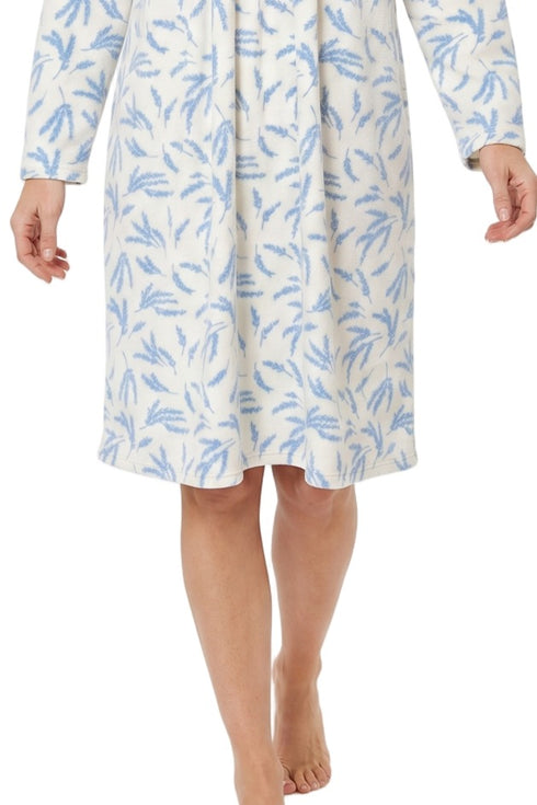 Marlon Lilian Sprig Print Polished Fleece 40" Nightdress MA50017B - Blue
