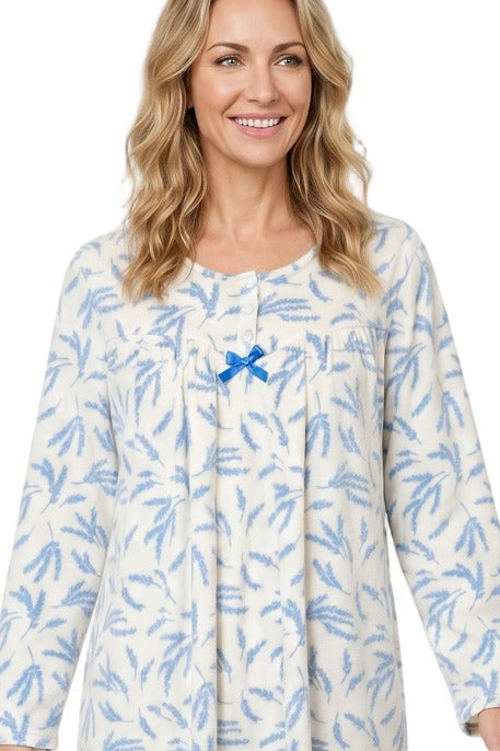 Marlon Lilian Sprig Print Polished Fleece 40" Nightdress MA50017B - Blue
