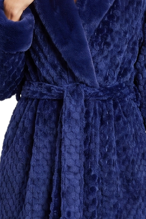 Marlon Womens Faux Fur Puff Sleeve Robe MA50046 NVY - Navy