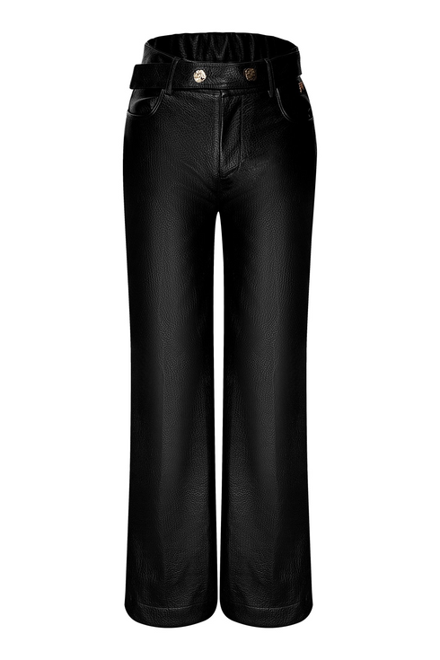 Kimara Mees Faux Leather Wide Leg Trousers MEES - Black