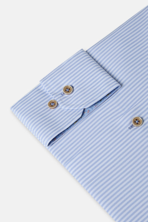 Benetti Menswear Alexander Sky Blue Long Sleeve Fine Stripe Cotton Shirt