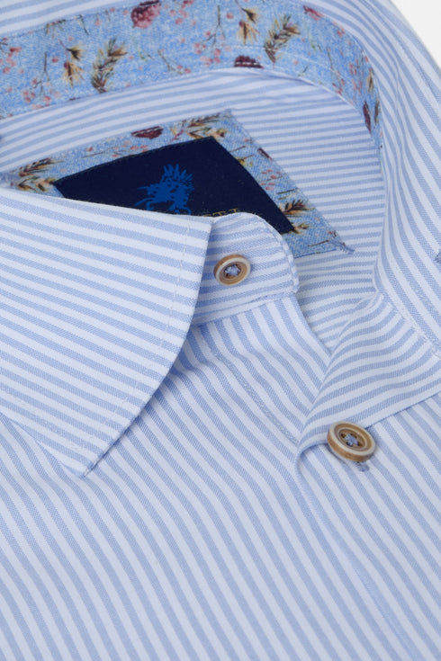 Benetti Menswear Alexander Sky Blue Long Sleeve Fine Stripe Cotton Shirt