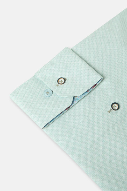 Benetti Menswear Arlo Sage Long Sleeve Micro-Diamond Print Cotton Shirt