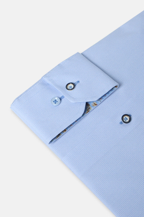 Benetti Menswear Arlo Sky Blue Long Sleeve Micro-Diamond Print Cotton Shirt