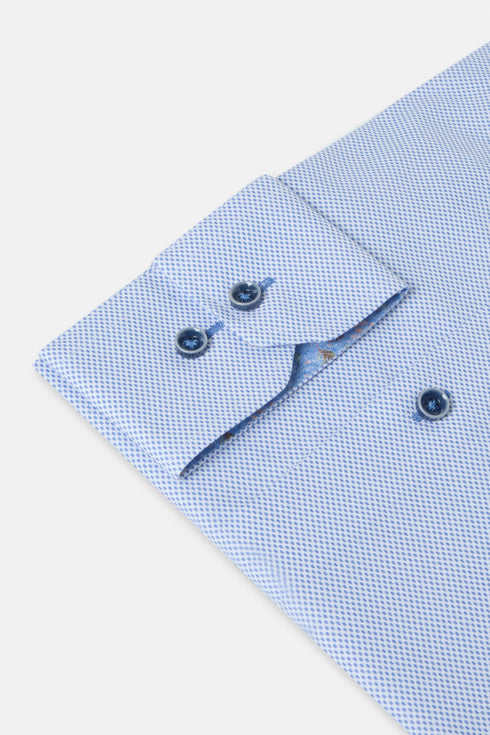 Benetti Menswear Beckham Sky Blue Long Sleeve Micro-Dot Cotton Shirt