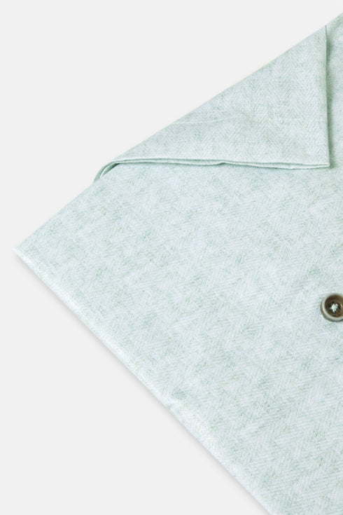 Benetti Menswear Brax Mint Short Sleeve Herringbone Texture Cotton Shirt