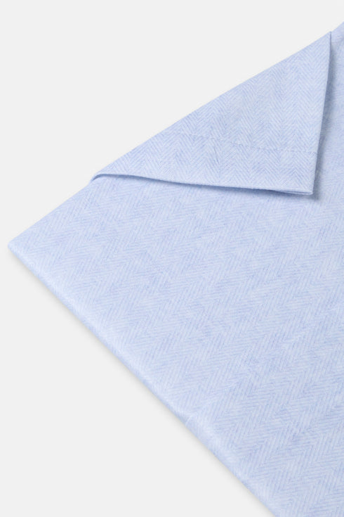Benetti Menswear Brax Sky Blue Short Sleeve Herringbone Texture Cotton Shirt