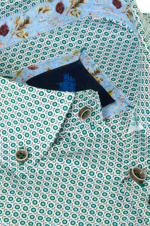 Benetti Carlos Long Sleeve Geometric Print Casual Shirt Forest Green