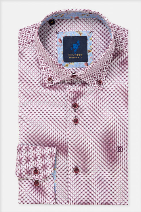 Benetti Carlos Long Sleeve Geometric Print Casual Shirt Plum
