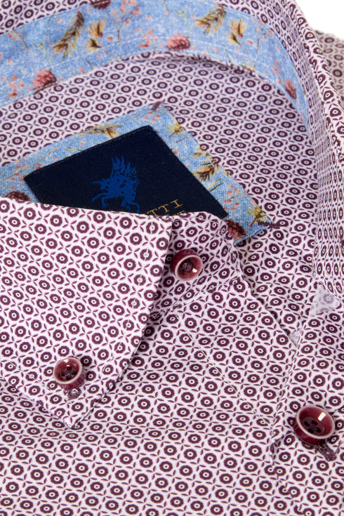Benetti Carlos Long Sleeve Geometric Print Casual Shirt Plum