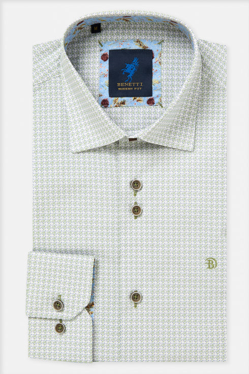 Benetti Delta Long Sleeve Geometric Micro Print Shirt Forest Green