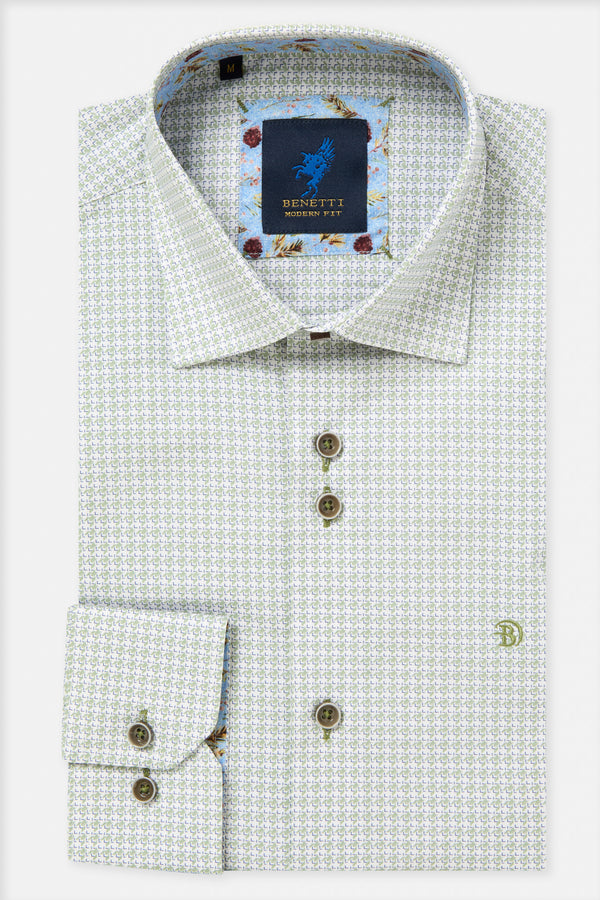 Benetti Delta Long Sleeve Geometric Micro Print Shirt Forest Green