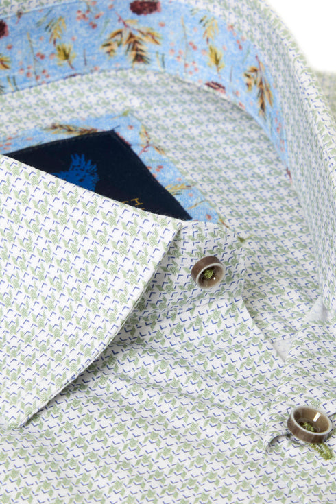 Benetti Delta Long Sleeve Geometric Micro Print Shirt Forest Green