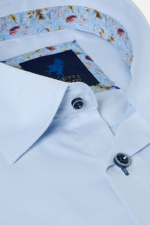 Benetti Menswear Hudson Sky Blue Short Sleeve Textured Cotton Shirt