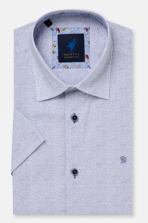 Benetti Menswear Kyle Blue Short Sleeve Micro-Textured Cotton Shirt