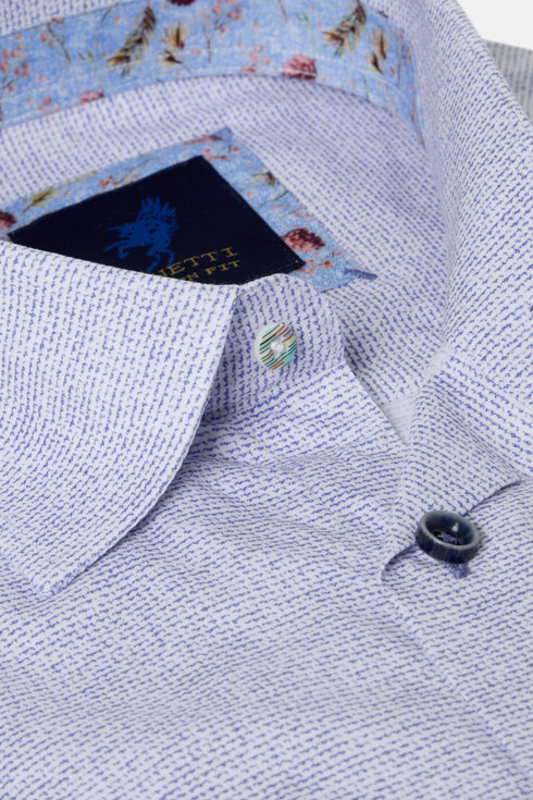 Benetti Menswear Kyle Blue Short Sleeve Micro-Textured Cotton Shirt