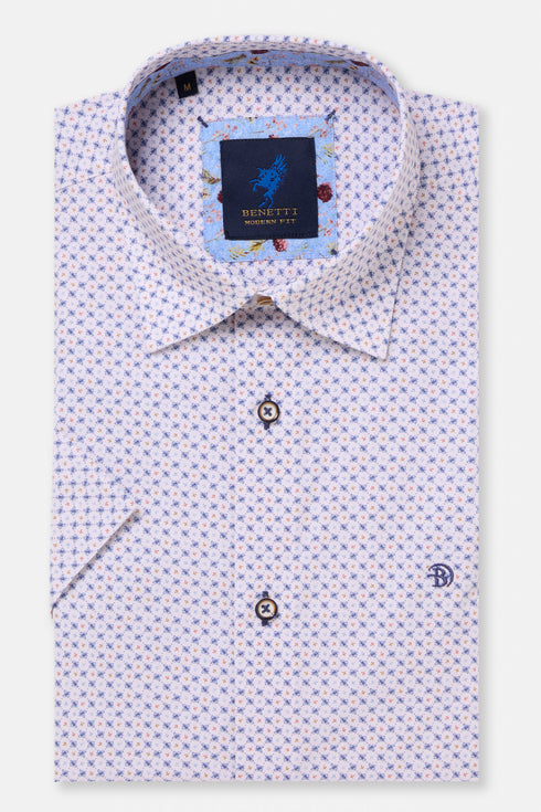 Benetti Menswear Milo Pink Short Sleeve Micro Floral Print Cotton Shirt