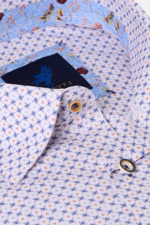 Benetti Menswear Milo Pink Short Sleeve Micro Floral Print Cotton Shirt