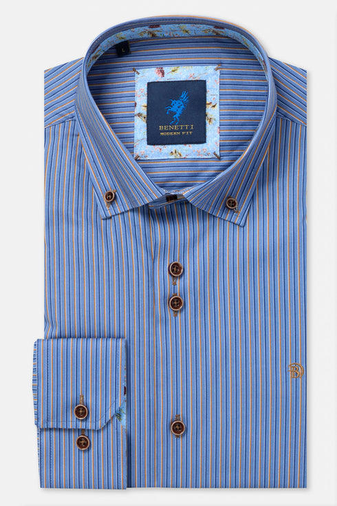 Benetti Lisbon Long Sleeve Striped Casual Shirt Coffee